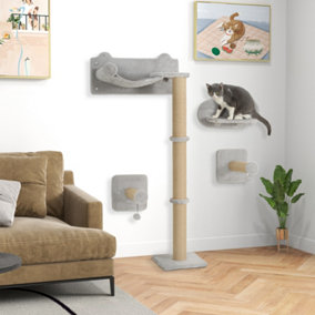 PawHut 4-Piece Cat Shelves w/ Scratching Post, Steps, Jumping Platform