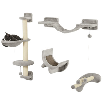 PawHut Kattenboom Met Krabpalen Sisal Natuur Activiteitencentrum Grot Platforms 2 Hangend Speelgoed Grijs 2941105819