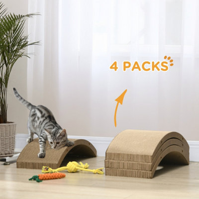 PawHut 4 Piece Set Cat Scratching Board for Cat Treadmill, Kitten, Brown