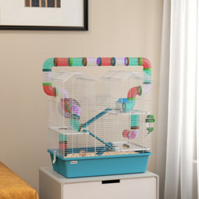 PawHut 4 Tier Cage with Tubes, for Dwarf Hamster, Light Blue