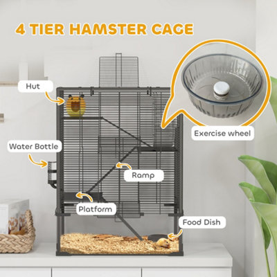 PawHut 4-Tier Hamster Cage w/ Deep Tempered Glass Bottom, 60 x 40