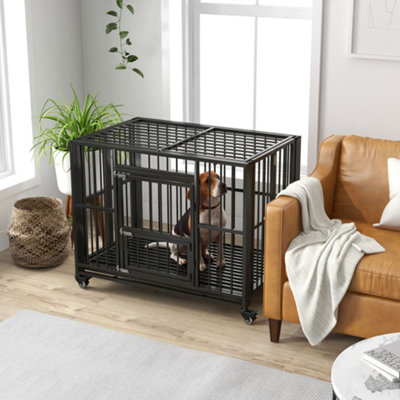 PawHut 43" Foldable Heavy Duty Dog Crate w/ Locks, Removable Tray, Wheels Price Comparisons | Compare The Build