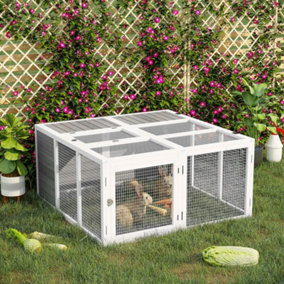 PawHut 48 Inch Rabbit Hutch Rabbit Run Small Animal Guinea Pig House Bunny Cage Hideaway Outdoor with Openable Roof Grey