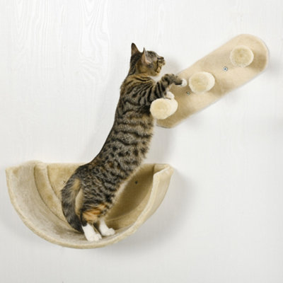 PawHut 4PCs Wall Mounted Cat Tree Cat Wall Shelves W/ Scratching Post Beige - 8