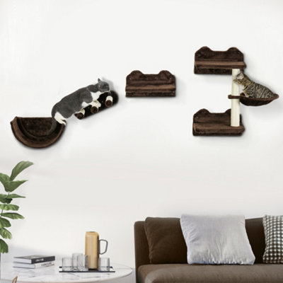 Pawhut Cat Wall Shelves, 4 Piece Cat Wall Furniture With Condo, Scratching Post, Platforms, 3