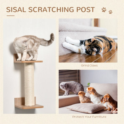 PawHut 4PCs Wall-mounted Cats Climbing Shelf Set Cat Tree Kitten Perch with Hammock Scratching Post Jumping Platform - 6