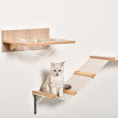 PawHut 4PCs Wall-mounted Cats Climbing Shelf Set Cat Tree Kitten Perch with Hammock Scratching Post Jumping Platform - 7