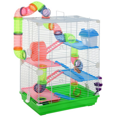 Pawhut 5 Tier Hamster Cage Carrier Habitat Small Animal House with Exercise Wheels Tunnel Tube Water Bottle Dishes