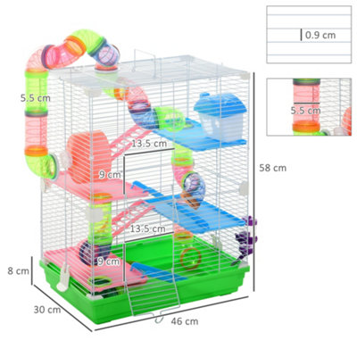 Pawhut 5 Tier Hamster Cage Carrier Habitat Small Animal House with Exercise Wheels Tunnel Tube Water Bottle Dishes