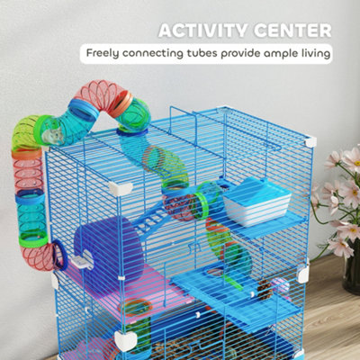 Pawhut 5 Tier Hamster Cage Carrier Habitat w/ Exercise Wheels, Blue
