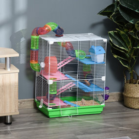 Pawhut 5 Tier Hamster Cage Carrier Habitat w/ Exercise Wheels, Green