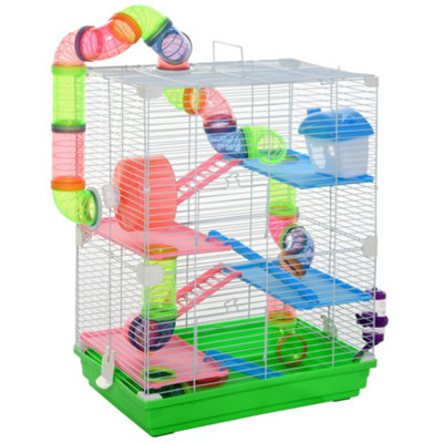 Pawhut 5 Tier Hamster Cage Carrier Habitat w/ Exercise Wheels, Green - Ventilation For Hamster Cages With Exercise Wheels