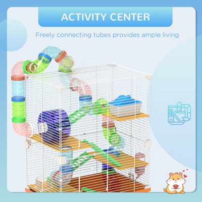 Picture of Pawhut 5 Tier Hamster Cage Carrier Habitat w/ Exercise Wheels, Orange