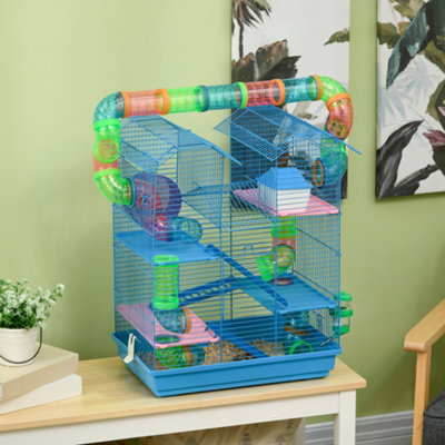 PawHut 5 Tiers Hamster Cage Animal Travel Carrier Habitat W/ Accessories