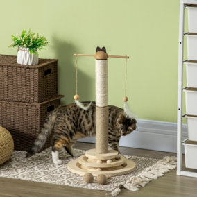 PawHut 56cm Cat Tree, Kitty Activity Centre w/ Turntable Interactive Toy Ball, Cat Tower w/ Jute and Sisal Scratching Post