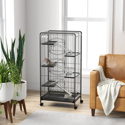 PawHut 6 Levels Small Animal Cage w. Ramps, Bowl, Water Bottle, Tray ...