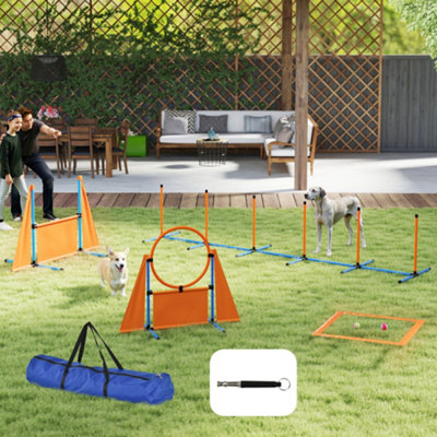Portable Dog Agility Course With Tunnel, Weave Poles, Jumps
