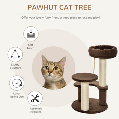 PawHut 65 cm Cat Tree for Indoor Cats Kitty Scratcher Kitten Activity Center Scratching Post Playhouse 2 Perch
