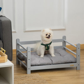PawHut 65cm Ped Bed Raised Dog Bed Portable Sofa for Small Sized Dogs w/ Washable Cushion, Grey
