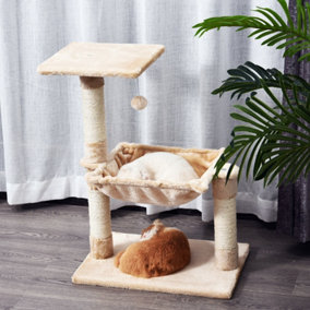 PawHut 70cm Cat Tree for Indoor Cats Durable Natural Sisal Scratching Posts Hammock Bed Kitty Activity Center Beige