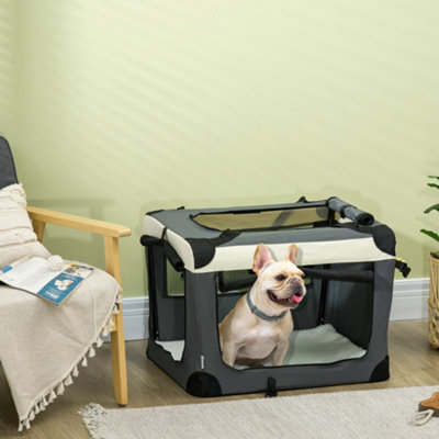 PawHut 70cm Foldable Pet Carrier Bag Soft Travel Dog Crate for Small Dogs Grey