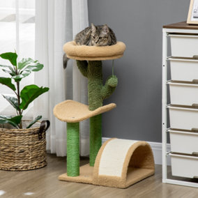 PawHut 72cm Cat Tree, Kitty Activity Center, Wooden Cat Climbing Toy, Cat Tower with Bed Ball Toy Sisal Scratching Post Curved Pad