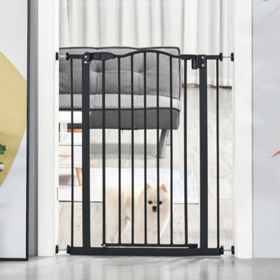 PawHut 74 80cm Adjustable Metal Pet Gate Safety Barrier w Auto Close Door Black