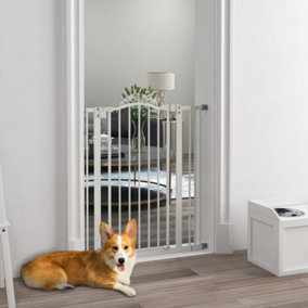 PawHut 74-87cm Adjustable Metal Pet Gate Safety Barrier with Auto-Close Door White