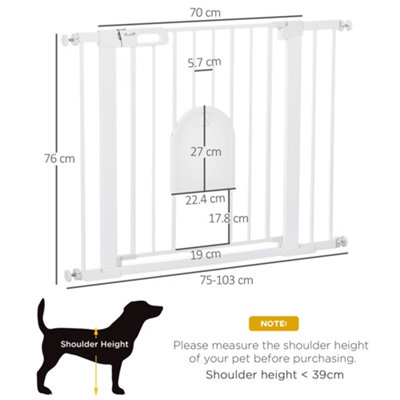PawHut 75 103 cm Pet Safety Gate Pressure Fit Stair w Small Door Double Locking