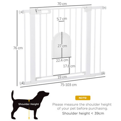PawHut 75-103 cm Pet Safety Gate Pressure Fit Stair w/ Small Door Double Locking