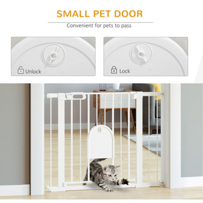 PawHut 75-103 cm Pet Safety Gate Pressure Fit Stair w/ Small Door Double Locking