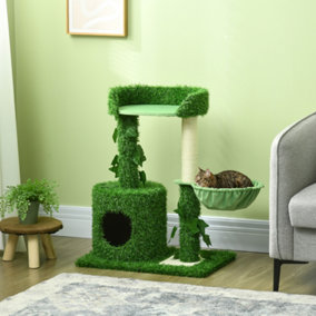 PawHut 77cm Cat Tree for Indoor Cats with Green Leaves, Scratching Posts