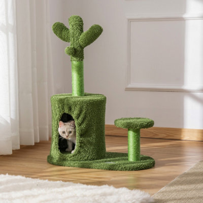 PawHut 78cm Cactus Cat Tree Tower for Indoor Cats Sisal Scratching Post Condo Perch Activity Center Dangling Ball DIY at B Q