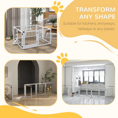 PawHut 8 Panels Freestanding Dog Barrier for S and M Dogs - White - 5