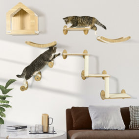 PawHut 8 Piece Cat Shelves Set with Cat House, 3 Perches