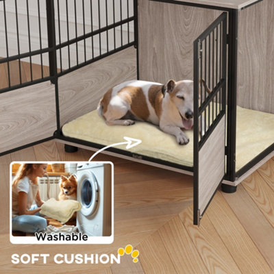 PawHut 80cm Dog Crate Furniture Dog Cage End Table Indoor w Doors Cushion