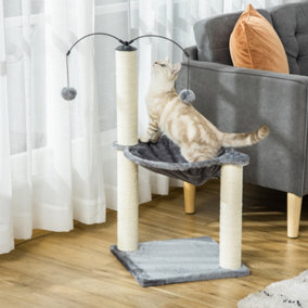 PawHut 83cm Cat Tree Tower w/ Sisal Scratching Post Hammock Toy Ball - Grey
