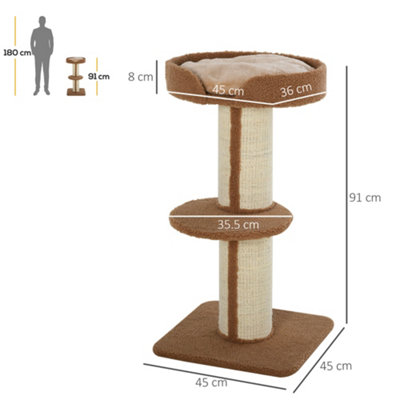 PawHut 91cm Cat Tree for Indoor Cats Kitten Activity Center Play Tower Perches Sisal Scratching Post Lamb Cashmere Brown - 3