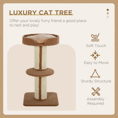 PawHut 91cm Cat Tree for Indoor Cats Kitten Activity Center Play Tower Perches Sisal Scratching Post Lamb Cashmere Brown - 4
