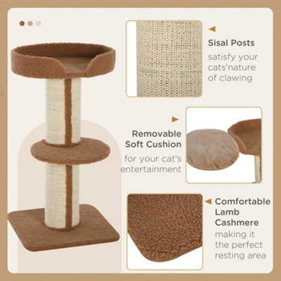 PawHut 91cm Cat Tree for Indoor Cats Kitten Activity Center Play Tower Perches Sisal Scratching Post Lamb Cashmere Brown - 5