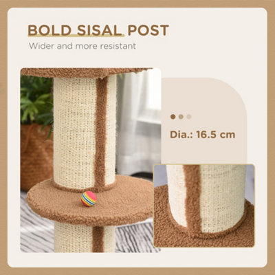 PawHut 91cm Cat Tree for Indoor Cats Kitten Activity Center Play Tower Perches Sisal Scratching Post Lamb Cashmere Brown - 6