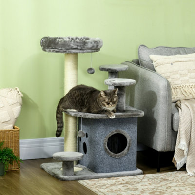 PawHut 92cm Cat Tree Tower with Scratching Posts, Mat, House, Bed, Toy - Grey Price Comparisons | Compare The Build