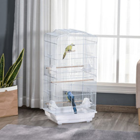 PawHut 92cm Large Bird Cage with Perches, Food Bowls, Swing, White