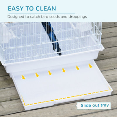 Image showcasing PawHut 92cm Large Bird Cage with Perches, Food Bowls, Swing, White