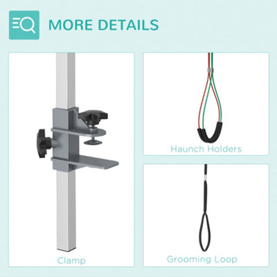 PawHut Adjustable Pet Grooming Arm w/ Clamp, Haunch Holders, Grooming Loop