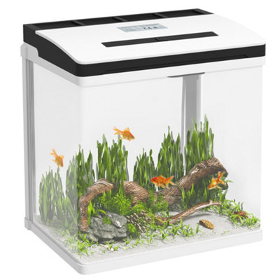 PawHut Aquarium 13L Glass Fish Tank w Filter LED Lighting Water Pump