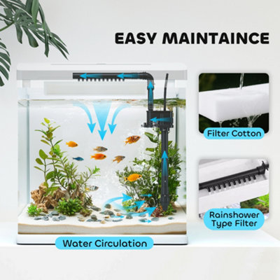 PawHut 17L Glass Fish Tank with Filter System, LED Light, Water Pump, White