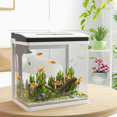 Desktop Mini Aquarium Fish Tank With Water Filter & Cover Silent Air 2.5W  Pump