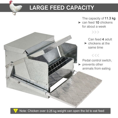 PawHut Automatic Chicken Feeder Galvanized Steel Poultry Feeders 11.5KG - 6