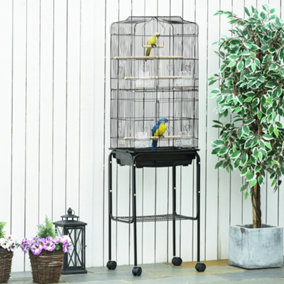 PawHut Bird Cage Budgie Cages for Finch Canary Parakeet with Stand Wheels Slide-out Tray Accessories Storage Shelf, Black